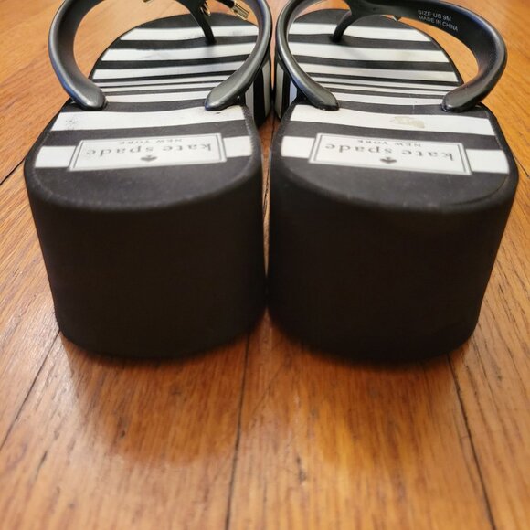 Kate Spade New York Black White Stripe Platform Wedge Flip Flops 9M Summer RHETT - Picture 7 of 9